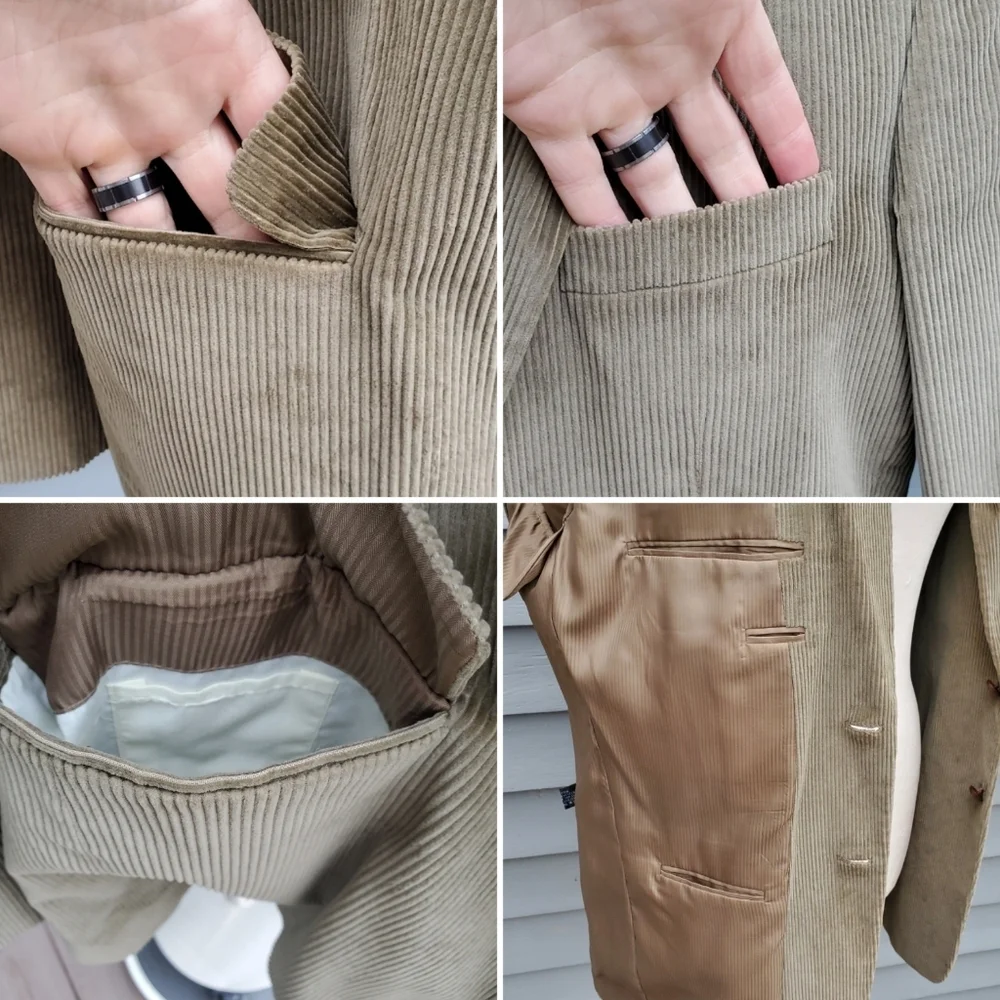 Vintage 70s Cords Western Boho Cowboy Tan Corduroy‎ Blazer Coat Jacket 42 Long